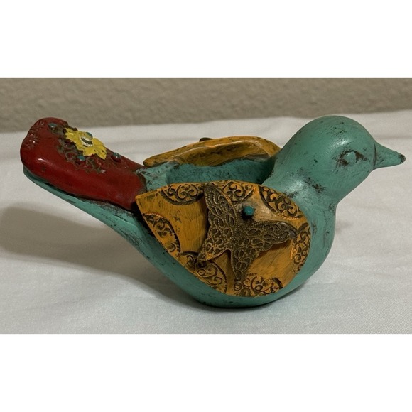 Whimsical Multicolor Bird Trinket Votive Holder Home Decor Artsy Colorful - Picture 3 of 7